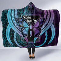 Polynesia Suicide Prevention Month Hooded Blanket Semicolon Butterfly Never Give Up Polynesian Pattern LT22 One Size Teal - Polynesian Pride