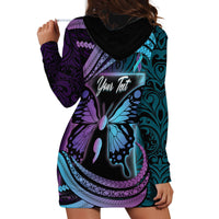 Personalised Polynesia Suicide Prevention Month Hoodie Dress Semicolon Butterfly Never Give Up Polynesian Pattern LT22 - Polynesian Pride