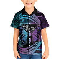 Personalised Polynesia Suicide Prevention Month Kid Hawaiian Shirt Semicolon Butterfly Never Give Up Polynesian Pattern LT22 Kid Teal - Polynesian Pride