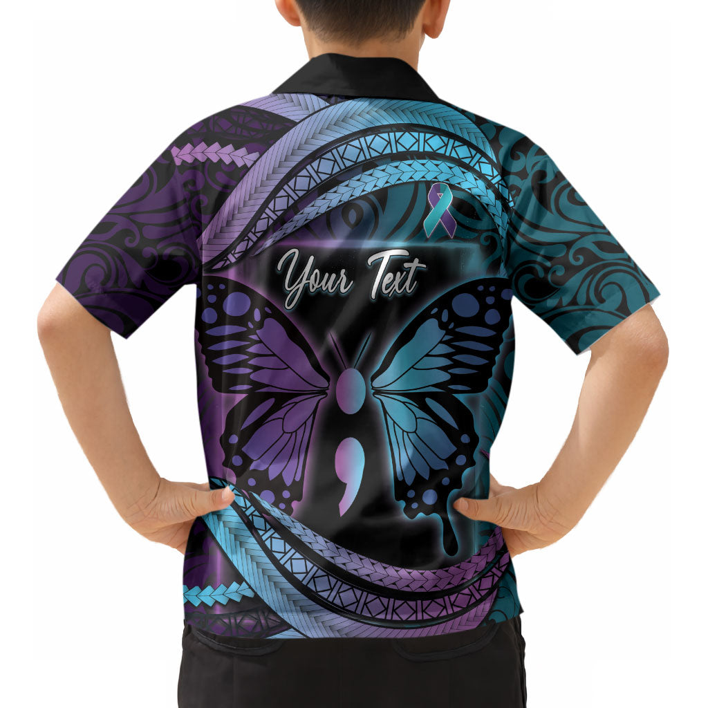 Personalised Polynesia Suicide Prevention Month Kid Hawaiian Shirt Semicolon Butterfly Never Give Up Polynesian Pattern LT22 - Polynesian Pride