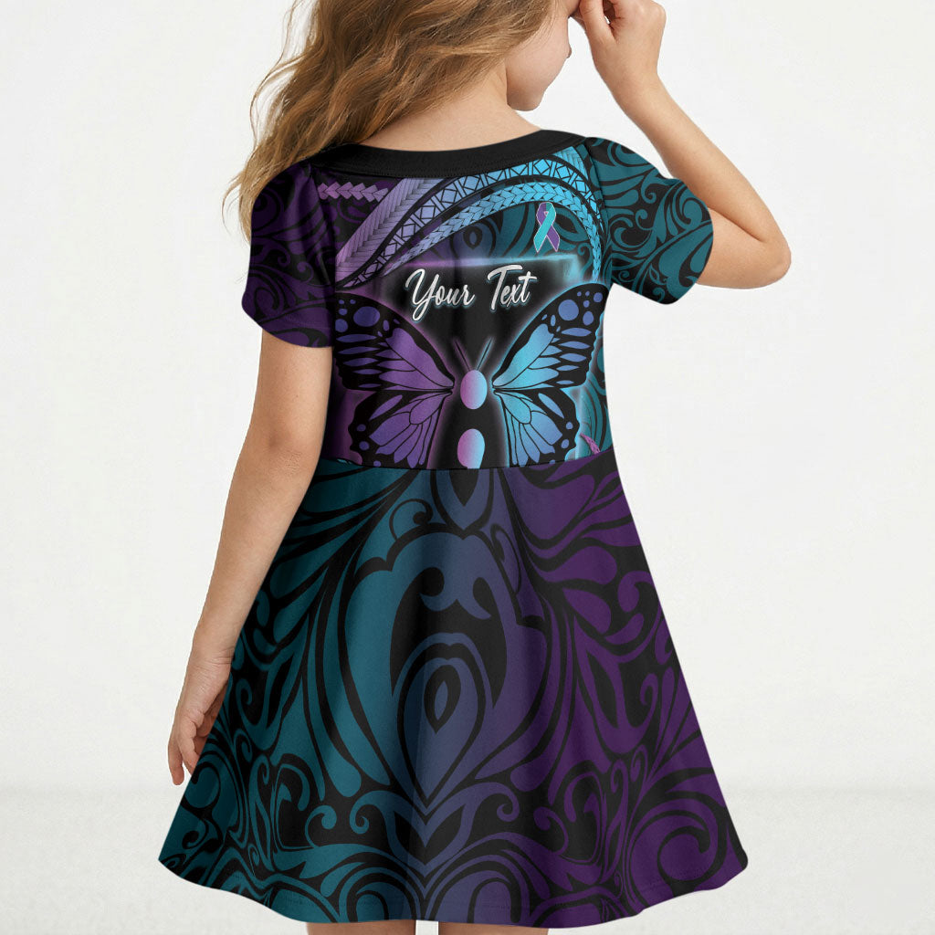 Personalised Polynesia Suicide Prevention Month Kid Short Sleeve Dress Semicolon Butterfly Never Give Up Polynesian Pattern LT22 - Polynesian Pride