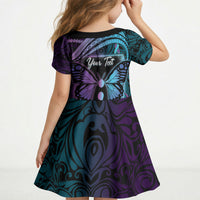 Personalised Polynesia Suicide Prevention Month Kid Short Sleeve Dress Semicolon Butterfly Never Give Up Polynesian Pattern LT22 - Polynesian Pride