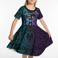 Personalised Polynesia Suicide Prevention Month Kid Short Sleeve Dress Semicolon Butterfly Never Give Up Polynesian Pattern LT22 - Polynesian Pride