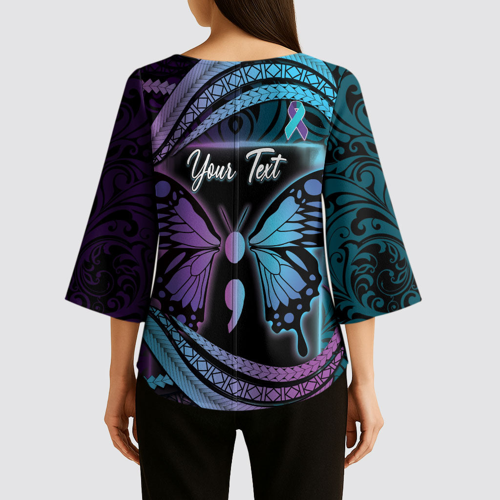 Personalised Polynesia Suicide Prevention Month Kimono Sleeve Blouse Semicolon Butterfly Never Give Up Polynesian Pattern LT22 - Polynesian Pride