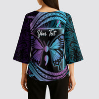 Personalised Polynesia Suicide Prevention Month Kimono Sleeve Blouse Semicolon Butterfly Never Give Up Polynesian Pattern LT22 - Polynesian Pride