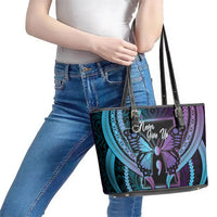 Polynesia Suicide Prevention Month Leather Tote Bag Semicolon Butterfly Never Give Up Polynesian Pattern LT22 - Polynesian Pride