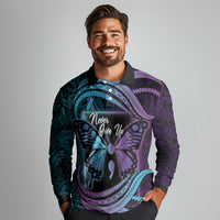 Personalised Polynesia Suicide Prevention Month Long Sleeve Polo Shirt Semicolon Butterfly Never Give Up Polynesian Pattern LT22 - Polynesian Pride