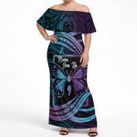 Personalised Polynesia Suicide Prevention Month Off Shoulder Maxi Dress Semicolon Butterfly Never Give Up Polynesian Pattern LT22 Women Teal - Polynesian Pride