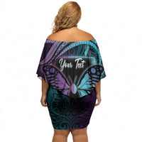 Personalised Polynesia Suicide Prevention Month Off Shoulder Short Dress Semicolon Butterfly Never Give Up Polynesian Pattern LT22 - Polynesian Pride