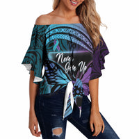 Personalised Polynesia Suicide Prevention Month Off Shoulder Wrap Waist Top Semicolon Butterfly Never Give Up Polynesian Pattern LT22 Teal - Polynesian Pride