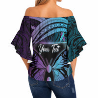 Personalised Polynesia Suicide Prevention Month Off Shoulder Wrap Waist Top Semicolon Butterfly Never Give Up Polynesian Pattern LT22 - Polynesian Pride