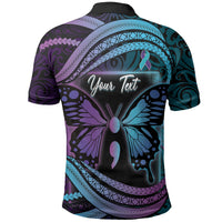 Personalised Polynesia Suicide Prevention Month Polo Shirt Semicolon Butterfly Never Give Up Polynesian Pattern LT22 - Polynesian Pride