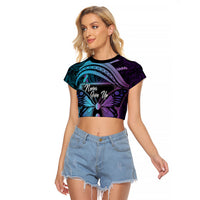 Personalised Polynesia Suicide Prevention Month Raglan Cropped T Shirt Semicolon Butterfly Never Give Up Polynesian Pattern LT22 Female Teal - Polynesian Pride