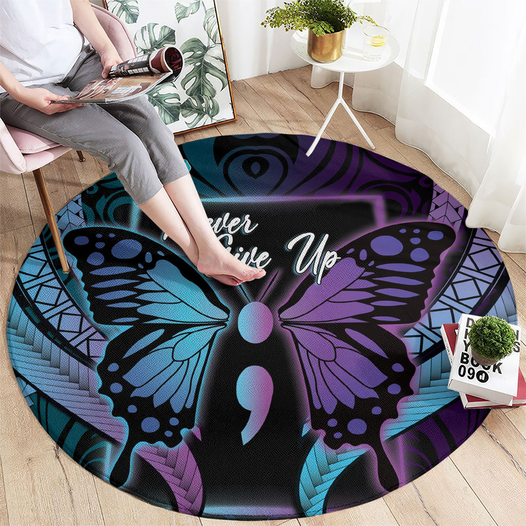 Polynesia Suicide Prevention Month Round Carpet Semicolon Butterfly Never Give Up Polynesian Pattern LT22 - Polynesian Pride