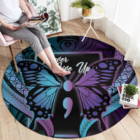 Polynesia Suicide Prevention Month Round Carpet Semicolon Butterfly Never Give Up Polynesian Pattern LT22 - Polynesian Pride
