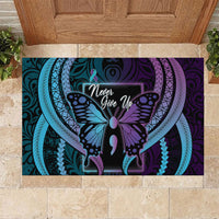 Polynesia Suicide Prevention Month Rubber Doormat Semicolon Butterfly Never Give Up Polynesian Pattern LT22 Teal - Polynesian Pride