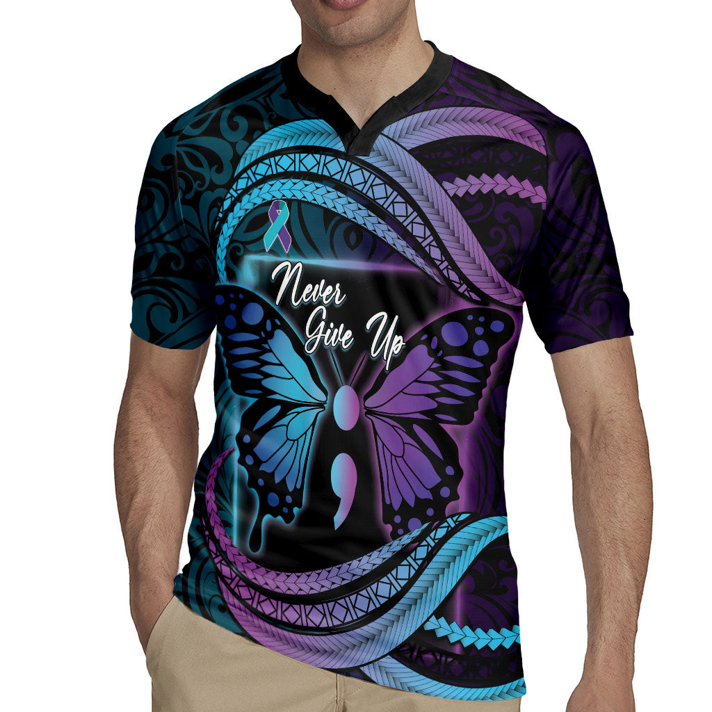 Personalised Polynesia Suicide Prevention Month Rugby Jersey Semicolon Butterfly Never Give Up Polynesian Pattern LT22 - Polynesian Pride