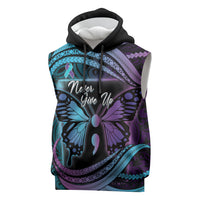 Personalised Polynesia Suicide Prevention Month Sleeveless Hoodie Semicolon Butterfly Never Give Up Polynesian Pattern LT22 Teal - Polynesian Pride