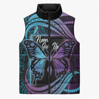 Personalised Polynesia Suicide Prevention Month Sleeveless Puffer Jacket Semicolon Butterfly Never Give Up Polynesian Pattern LT22 Unisex Teal - Polynesian Pride