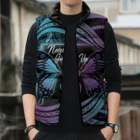 Personalised Polynesia Suicide Prevention Month Sleeveless Puffer Jacket Semicolon Butterfly Never Give Up Polynesian Pattern LT22 - Polynesian Pride