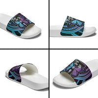 Polynesia Suicide Prevention Month Slide Sandals Semicolon Butterfly Never Give Up Polynesian Pattern LT22 - Polynesian Pride