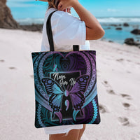 Polynesia Suicide Prevention Month Tote Bag Semicolon Butterfly Never Give Up Polynesian Pattern LT22 - Polynesian Pride