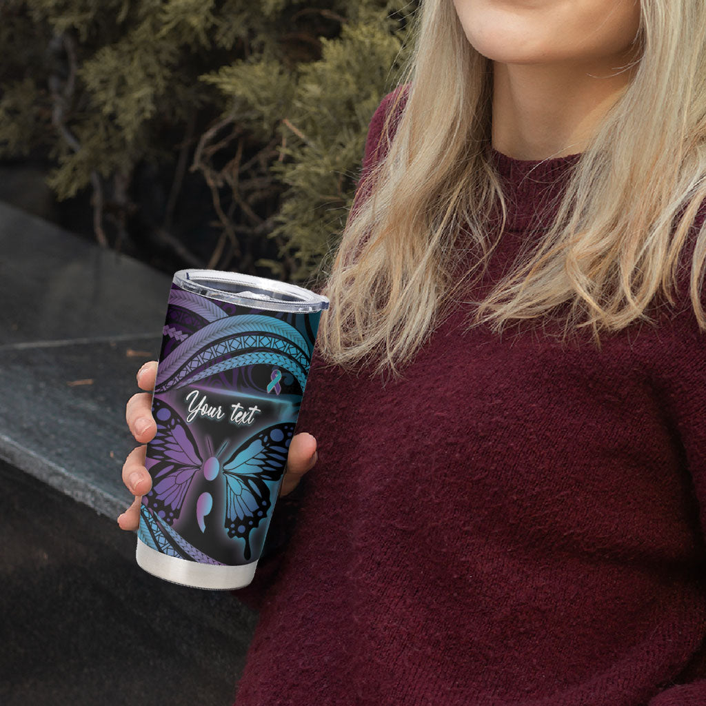 Personalised Polynesia Suicide Prevention Month Tumbler Cup Semicolon Butterfly Never Give Up Polynesian Pattern LT22 - Polynesian Pride