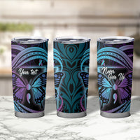 Personalised Polynesia Suicide Prevention Month Tumbler Cup Semicolon Butterfly Never Give Up Polynesian Pattern LT22 - Polynesian Pride