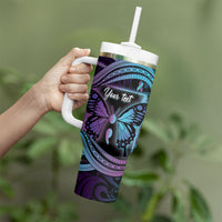 Personalised Polynesia Suicide Prevention Month Tumbler With Handle Semicolon Butterfly Never Give Up Polynesian Pattern LT22 - Polynesian Pride