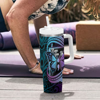 Personalised Polynesia Suicide Prevention Month Tumbler With Handle Semicolon Butterfly Never Give Up Polynesian Pattern LT22 - Polynesian Pride