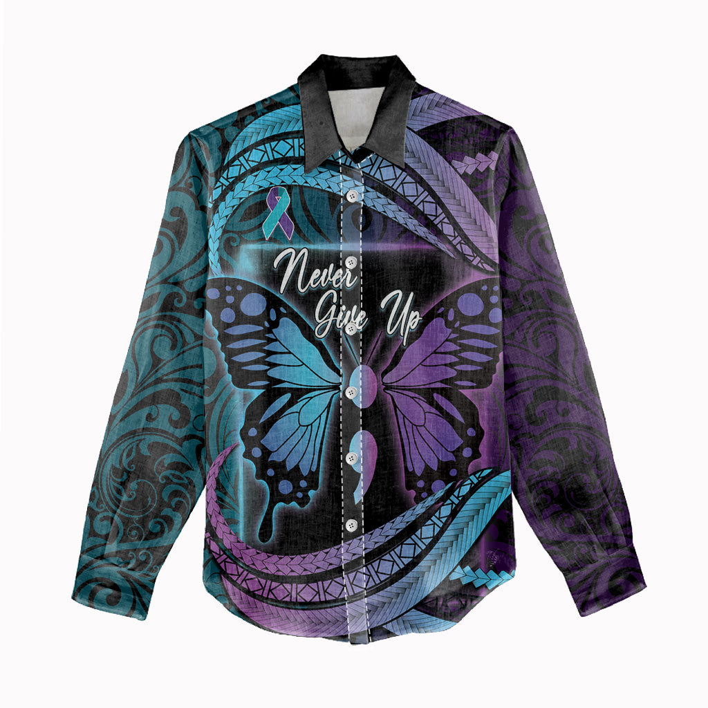 Personalised Polynesia Suicide Prevention Month Women Casual Shirt Semicolon Butterfly Never Give Up Polynesian Pattern LT22 - Polynesian Pride