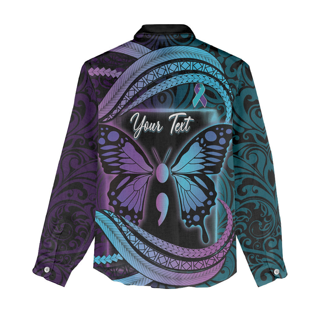 Personalised Polynesia Suicide Prevention Month Women Casual Shirt Semicolon Butterfly Never Give Up Polynesian Pattern LT22 - Polynesian Pride