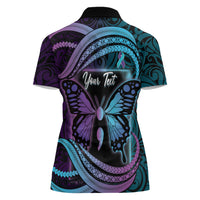 Personalised Polynesia Suicide Prevention Month Women Polo Shirt Semicolon Butterfly Never Give Up Polynesian Pattern LT22 - Polynesian Pride