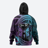 Personalised Polynesia Suicide Prevention Month Zip Hoodie Semicolon Butterfly Never Give Up Polynesian Pattern LT22 - Polynesian Pride