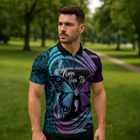 Personalised Polynesia Suicide Prevention Month Zipper Polo Shirt Semicolon Butterfly Never Give Up Polynesian Pattern LT22 - Polynesian Pride