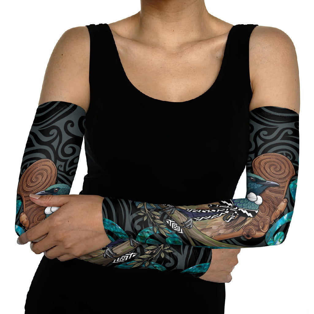 New Zealand Tui Bird Wahaika Arm Sleeves Maori Weapon Paua Shell Koru Pattern LT22 - Polynesian Pride