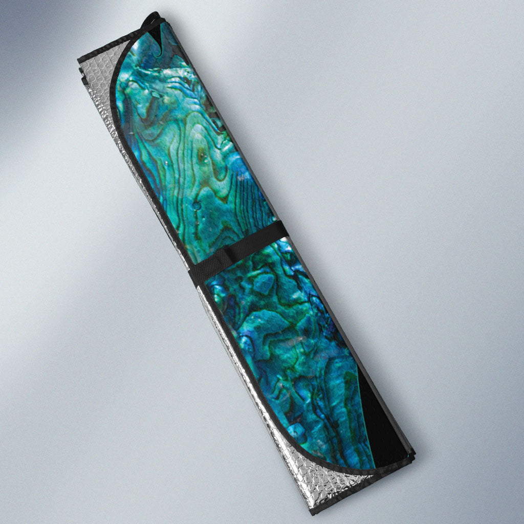 New Zealand Tui Bird Wahaika Auto Sun Shade Maori Weapon Paua Shell Koru Pattern LT22 - Polynesian Pride