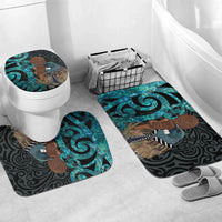 New Zealand Tui Bird Wahaika Bathroom Set Maori Weapon Paua Shell Koru Pattern LT22 Mat Set Only (3 pcs) One Size Black - Polynesian Pride