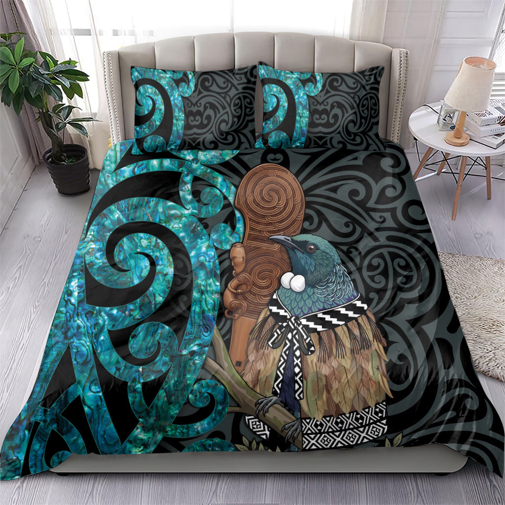 New Zealand Tui Bird Wahaika Bedding Set Maori Weapon Paua Shell Koru Pattern LT22 - Polynesian Pride