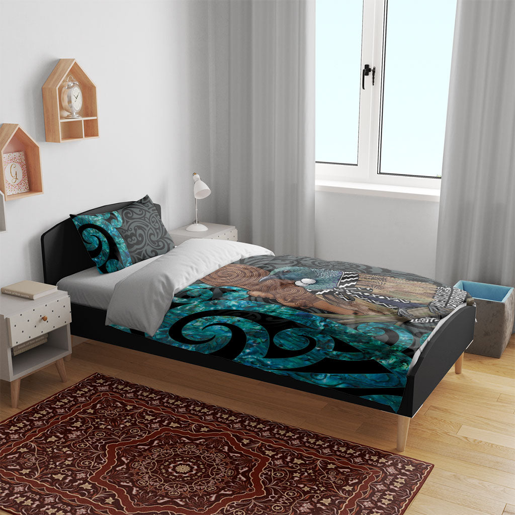 New Zealand Tui Bird Wahaika Bedding Set Maori Weapon Paua Shell Koru Pattern LT22 - Polynesian Pride