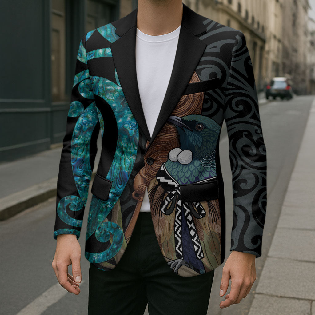 New Zealand Tui Bird Wahaika Blazer Maori Weapon Paua Shell Koru Pattern LT22 - Polynesian Pride