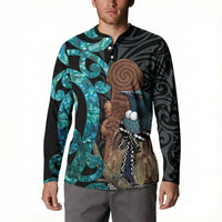 New Zealand Tui Bird Wahaika Button Sweatshirt Maori Weapon Paua Shell Koru Pattern LT22 - Polynesian Pride