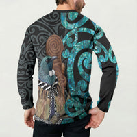 New Zealand Tui Bird Wahaika Button Sweatshirt Maori Weapon Paua Shell Koru Pattern LT22 - Polynesian Pride
