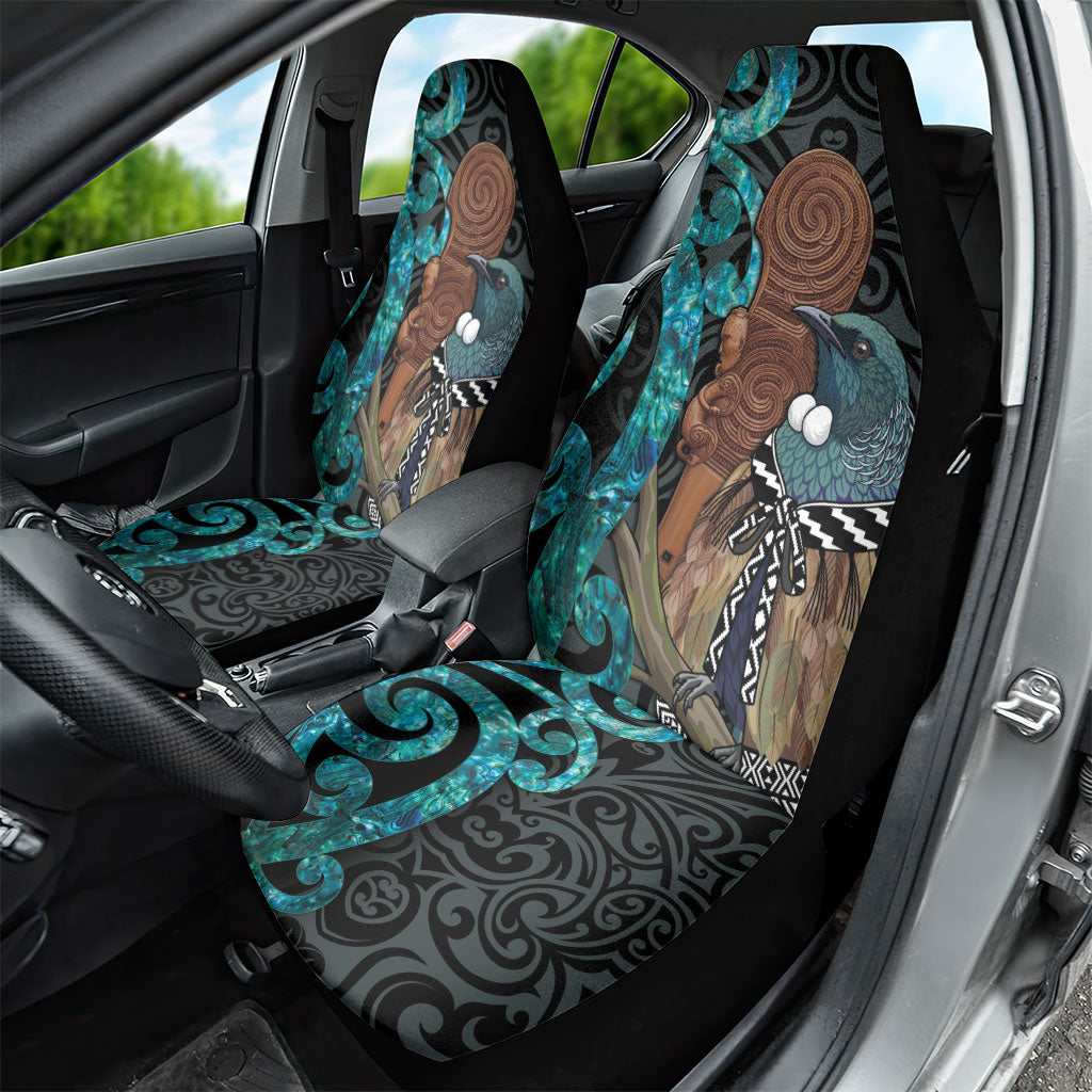New Zealand Tui Bird Wahaika Car Seat Cover Maori Weapon Paua Shell Koru Pattern LT22 - Polynesian Pride