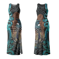 New Zealand Tui Bird Wahaika Couples Matching Tank Maxi Dress and Hawaiian Shirt Maori Weapon Paua Shell Koru Pattern LT22 - Polynesian Pride