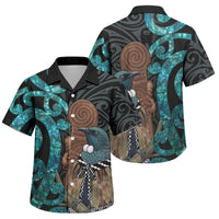 New Zealand Tui Bird Wahaika Family Matching Tank Maxi Dress and Hawaiian Shirt Maori Weapon Paua Shell Koru Pattern LT22 Son's Shirt Black - Polynesian Pride
