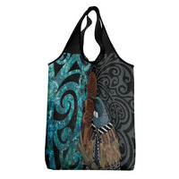 New Zealand Tui Bird Wahaika Grocery Bag Maori Weapon Paua Shell Koru Pattern LT22 - Polynesian Pride