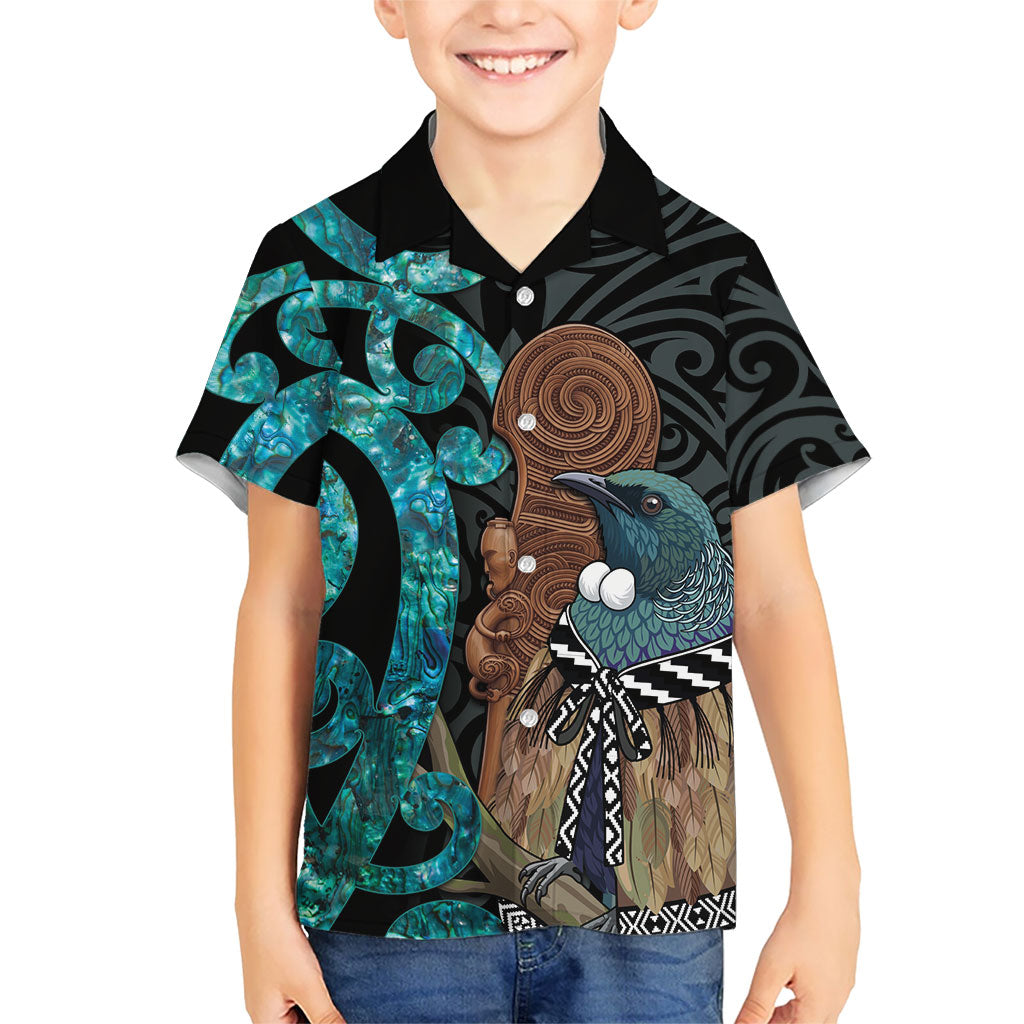 New Zealand Tui Bird Wahaika Hawaiian Shirt Maori Weapon Paua Shell Koru Pattern LT22 - Polynesian Pride