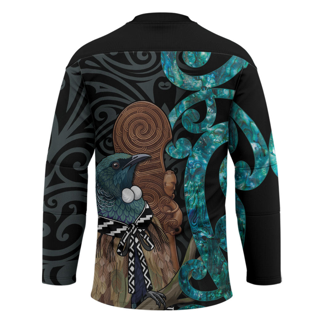 New Zealand Tui Bird Wahaika Hockey Jersey Maori Weapon Paua Shell Koru Pattern LT22 - Polynesian Pride