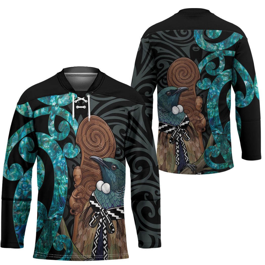 New Zealand Tui Bird Wahaika Hockey Jersey Maori Weapon Paua Shell Koru Pattern LT22 - Polynesian Pride